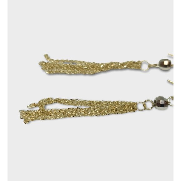 14K Gold Two-Tone Bead and Chain Dangle Earrings - Picture 5 of 7
